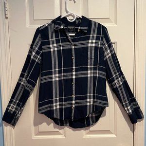 Abercrombie Navy Plaid Long-Sleeve